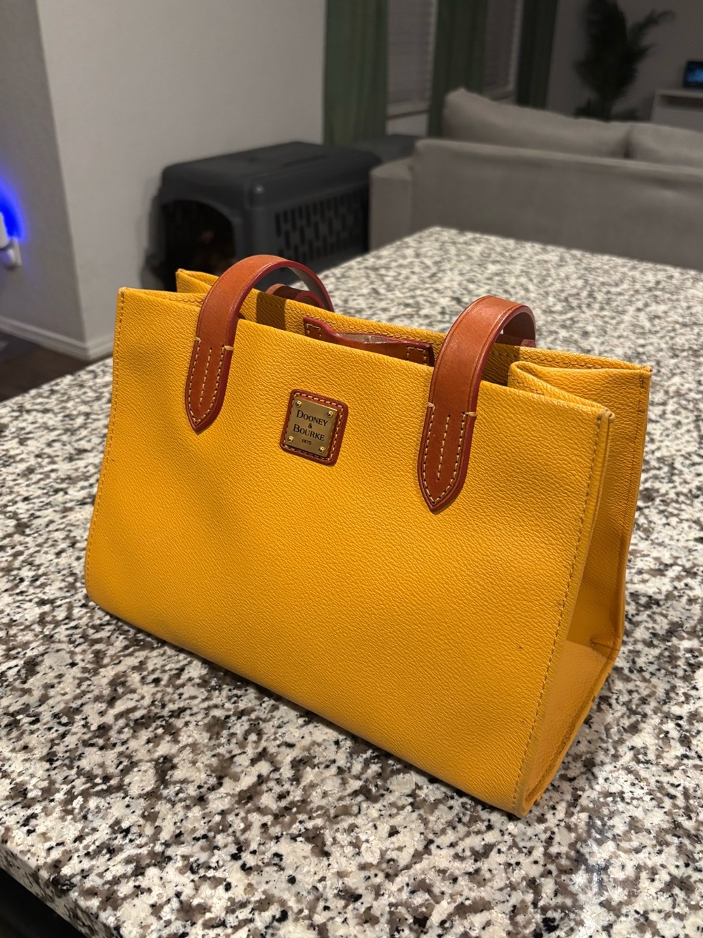 Dooney & Bourke Yellow Leather and Brown Satchel - Picture 2 of 9